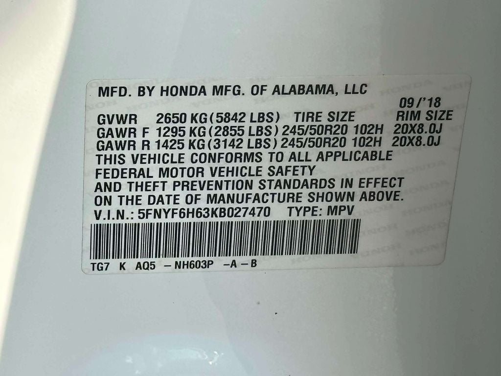 2019 Honda Pilot Touring 7 Passenger