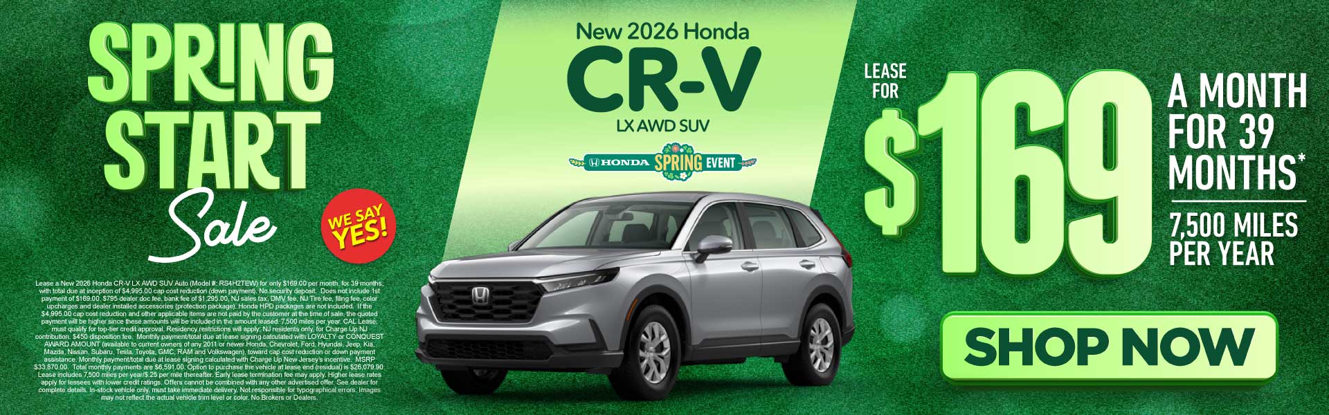 New 2026 Honda CR-V LX AWD SUV	"Lease for $169/mo for 39 mos