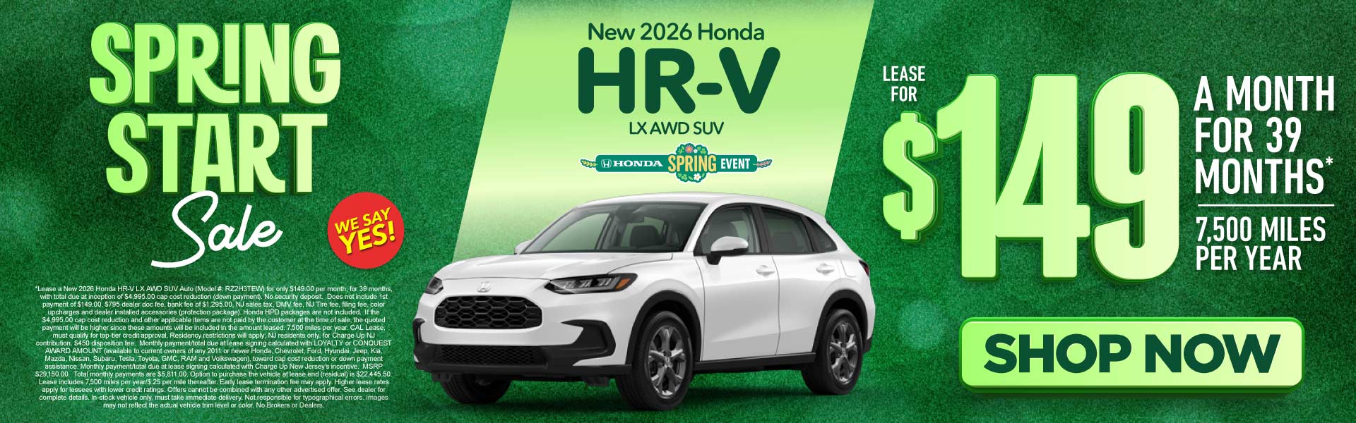 New 2026 Honda HR-V LX AWD SUV	"Lease for $149/mo for 39 mos