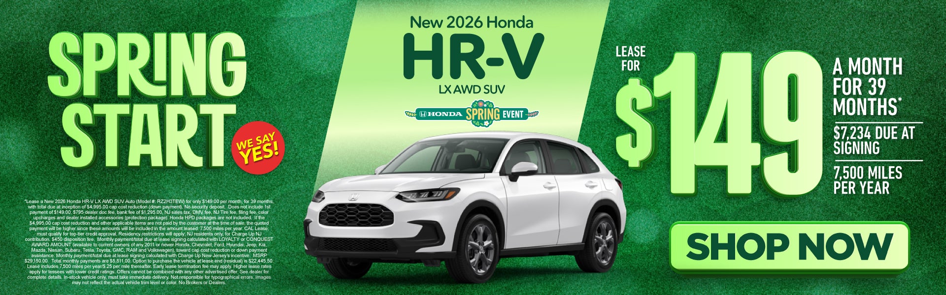 New 2026 Honda HR-V LX AWD SUV	"Lease for $149/mo for 39 mos
