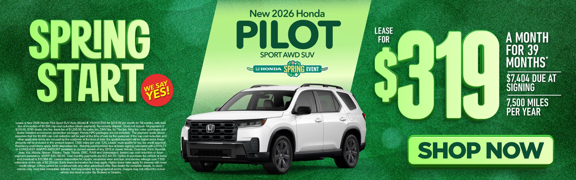 New 2026 Honda Pilot Sport AWD SUV	"Lease for $319/mo for 39